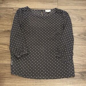 LOFT Grey Polka Dot Sheer Top 3/4 Sleeve Top Size Medium Gray Career Preppy